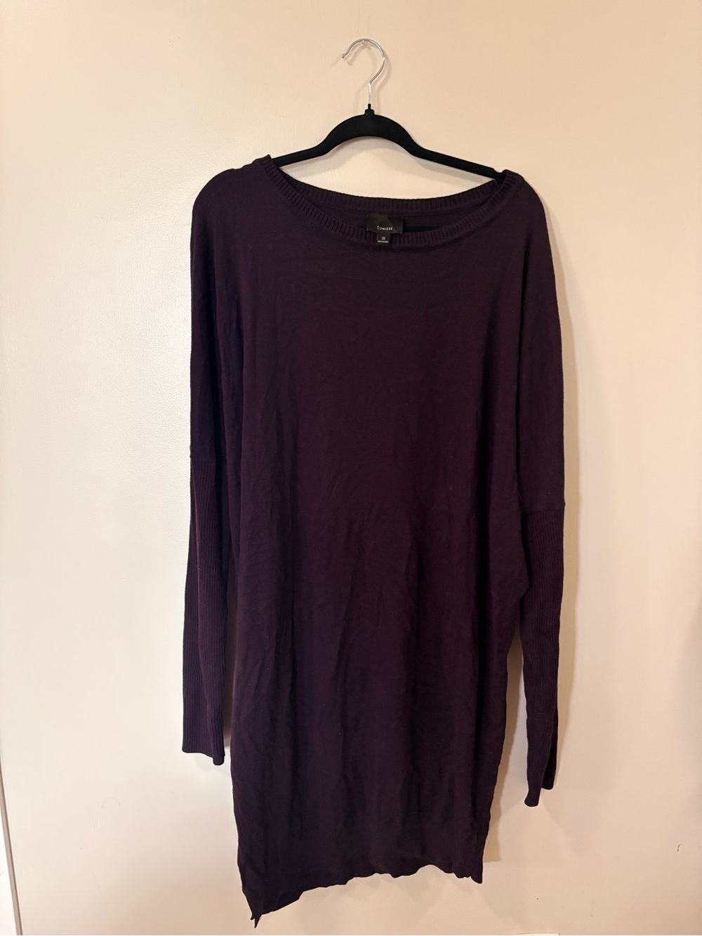 Women's Long Sleeve Crewneck Sweater Dress - Deep Plum